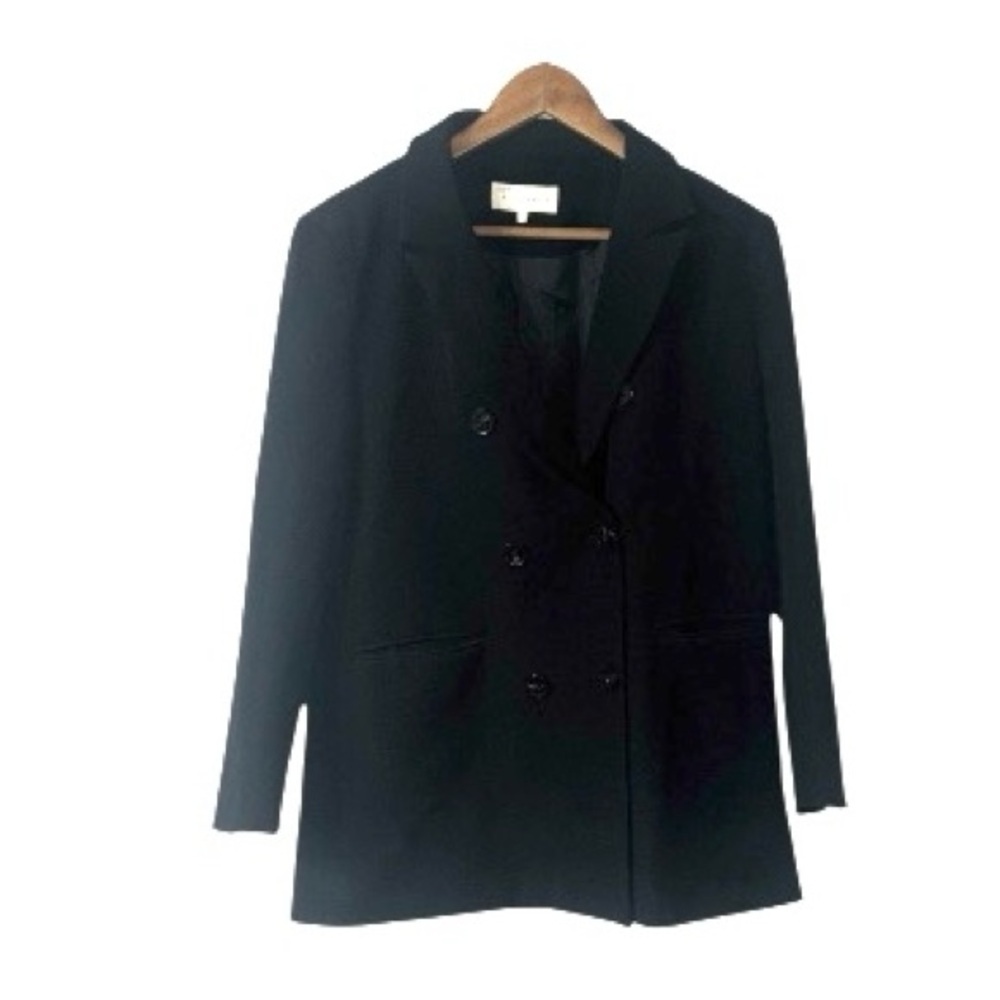 French Mauve Black Double Breasted Blazer Jacket Suit Formal Career Fitted Large